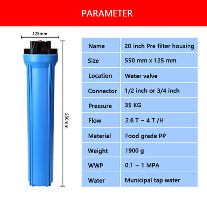220V 20인치 PP PES ABS 블루 또는 클리어 프론트 필터 하우징